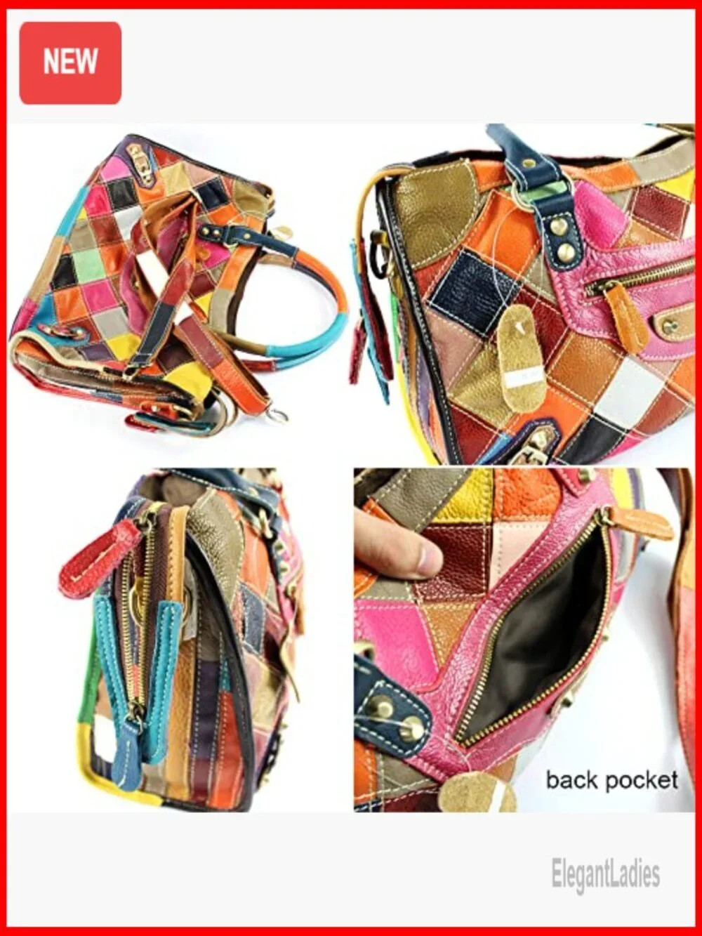 Genuine Leather Hobo Tote Bag with 8 Pockets, Adjustable Strap, Travel Purse